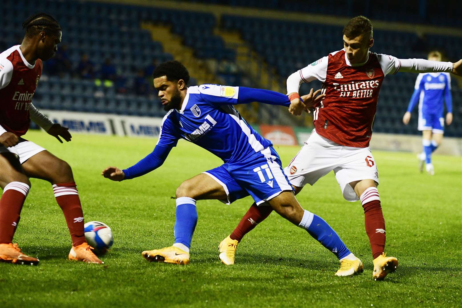 Trae Coyle in action against his parent side Arsenal on Tuesday night Picture: Barry Goodwin