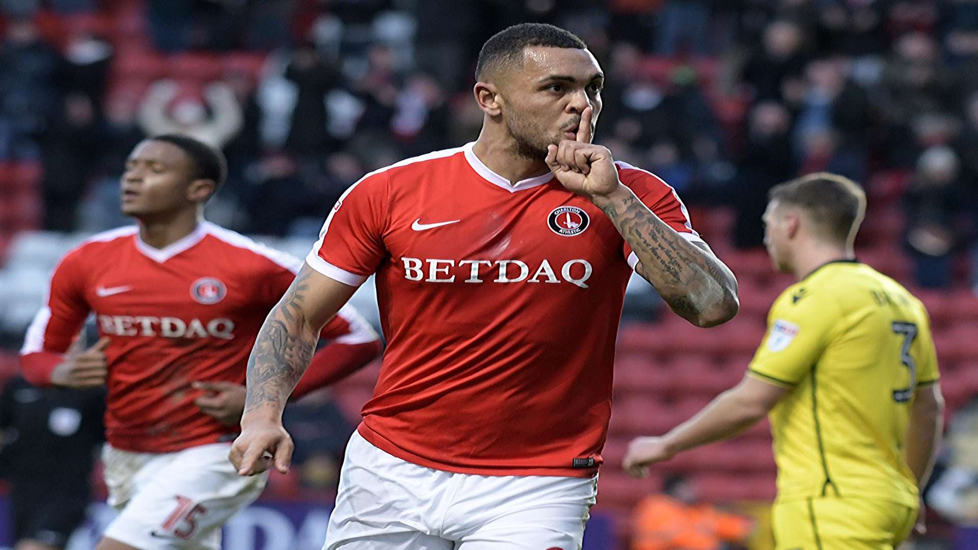 Charlton's Josh Magennis celebrates against Bristol Rovers. Picture: Barry Goodwin