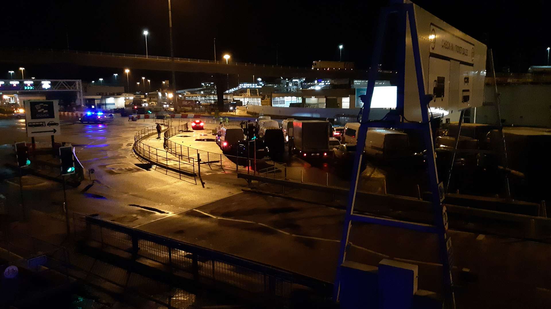 The first vehicles have now begun to board ferries at Dover following testing this evening. Picture: Sam Lennon