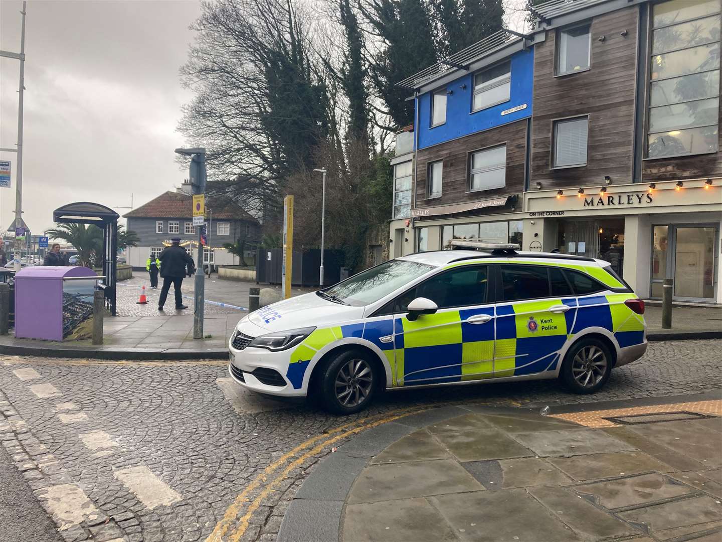 Officers are currently guarding the scene in Harbour Street, Folkestone