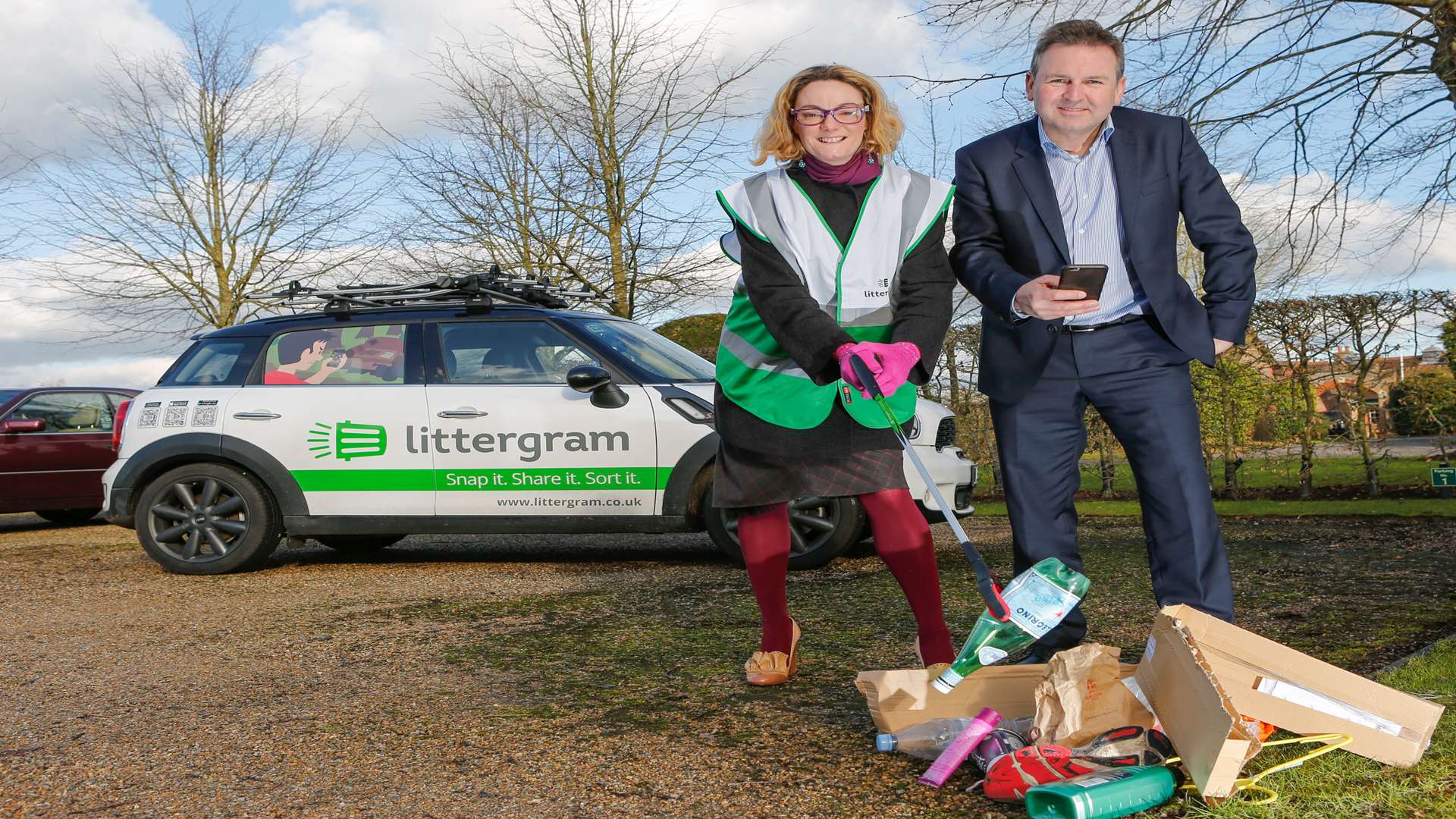 Danny Lucas of LitterGram and Tamsin Ritchie, an environmental project co-ordinator at TMBC. Picture: Matthew Walker
