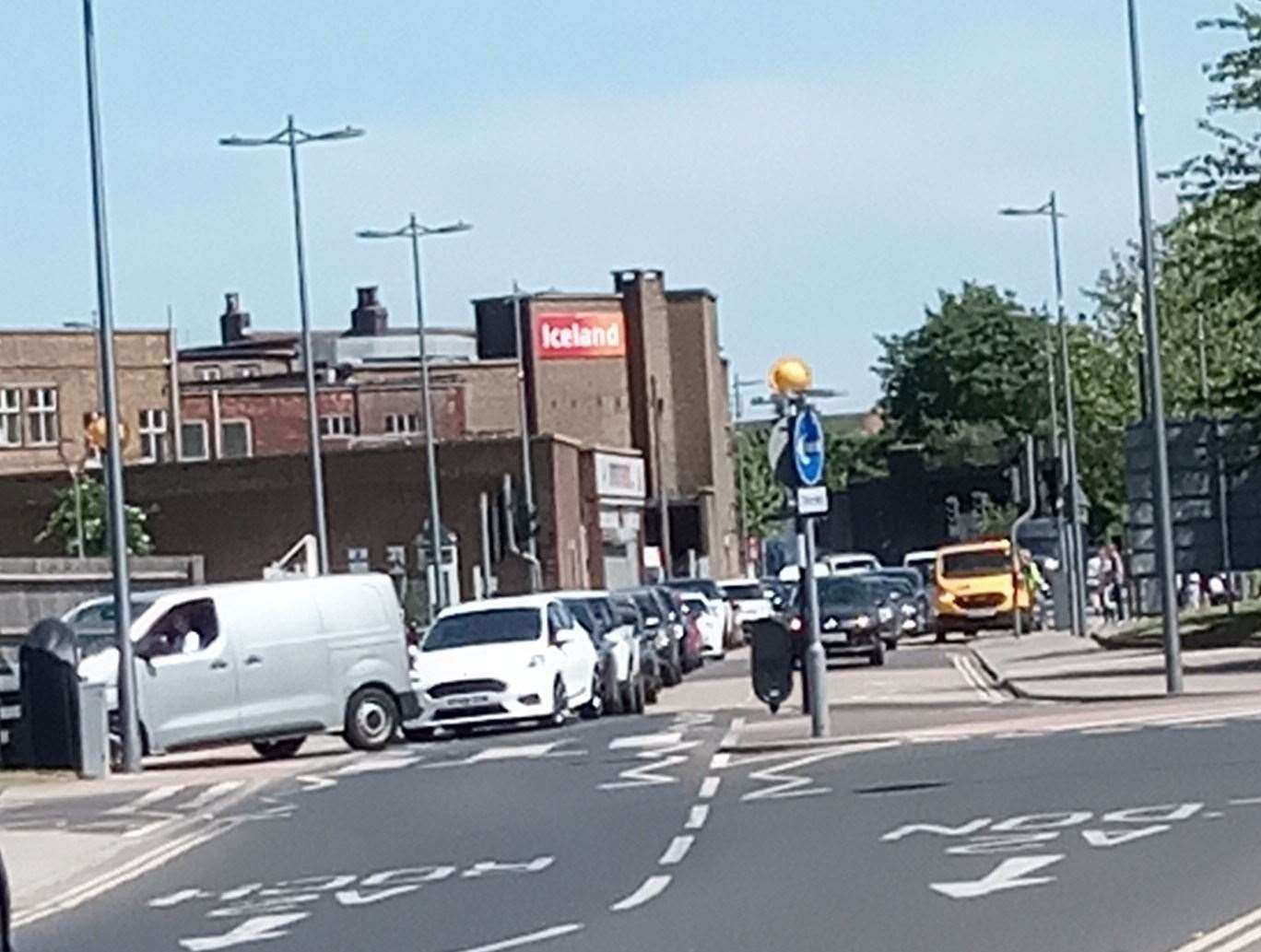 Cars were queuing through Strood town centre today