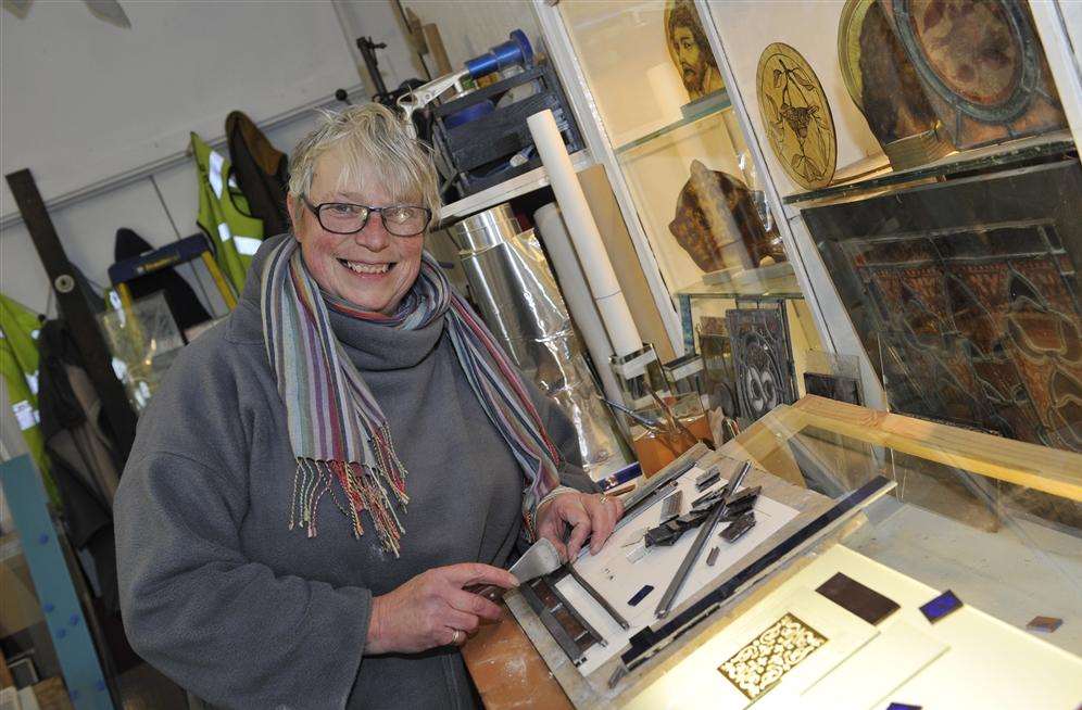 Teresa McMillan in her glass workshop, open this weekend