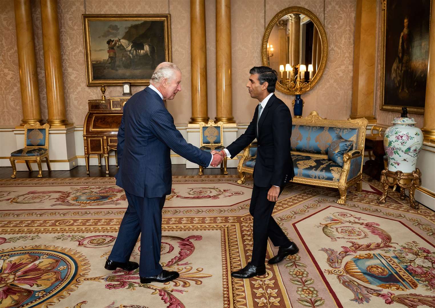 King Charles III welcomes Rishi Sunak during an audience at Buckingham Palace, London Picture: PA