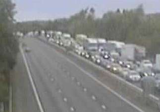Queues on the M20 after an accident between junction 7 and 8 . Picture: Highways England