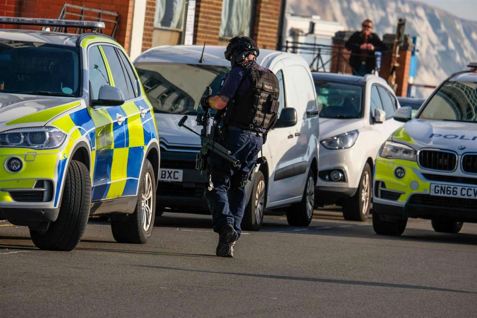 Police descended on Folkestone following the incident. Picture: Dan Desborough