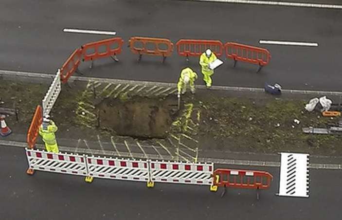 The Dene-hole caused days of traffic misery after it emerged on the M2 near Faversham. Picture: Simon Burchett