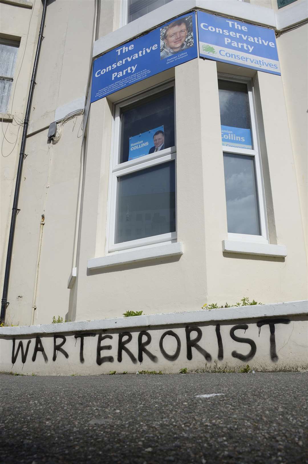 The vandalism outside Damian Collins' office.