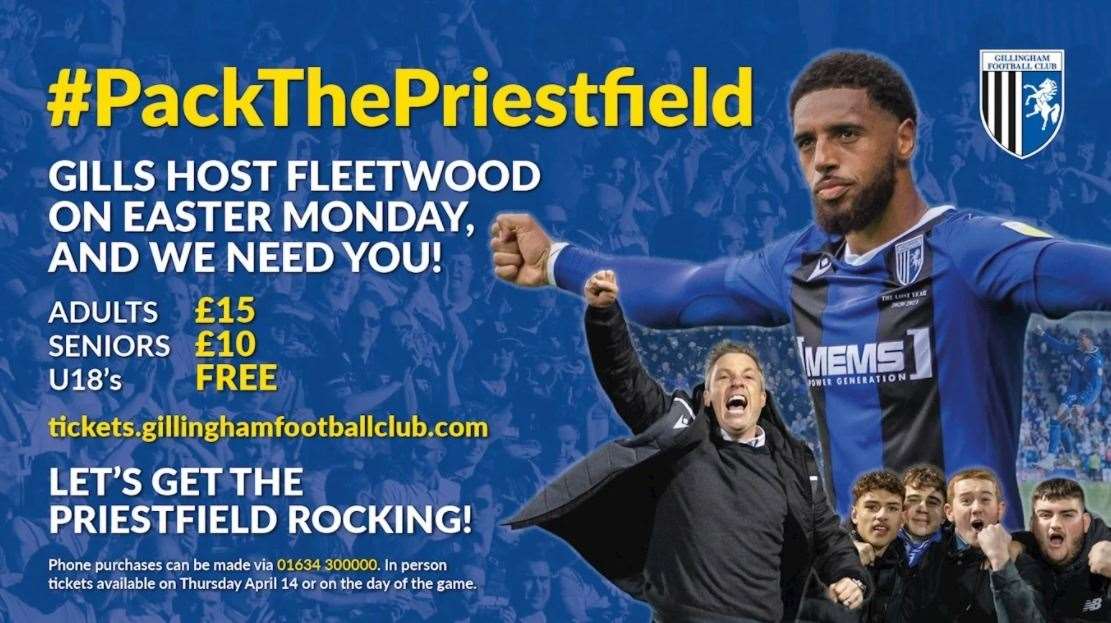 Gillingham are hoping for supporters to pack Priestfield on Easter Monday