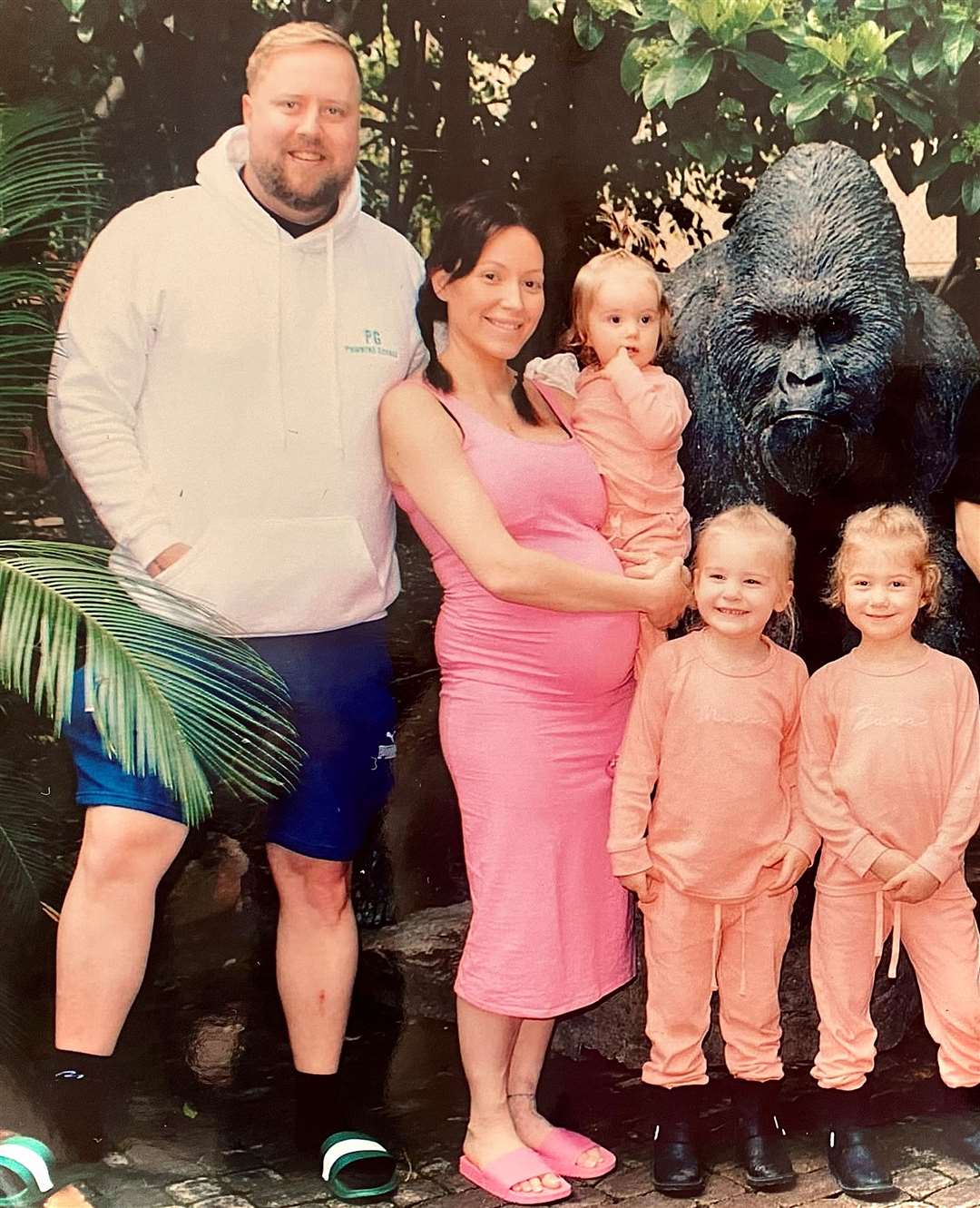 Alexa, who turns 34 on Monday, May 13, with, from left, husband Sean and daughters Lacey, one, Maisie, four, and Zara, five. Picture: Alexa Goodger
