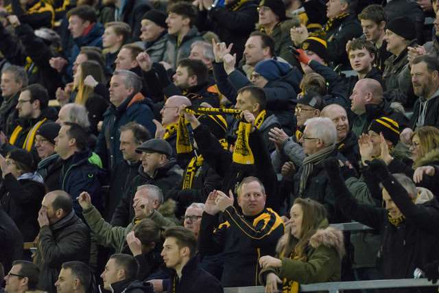 Maidstone fans celebrate Alex Wynter's opening goal Picture: Andy Payton