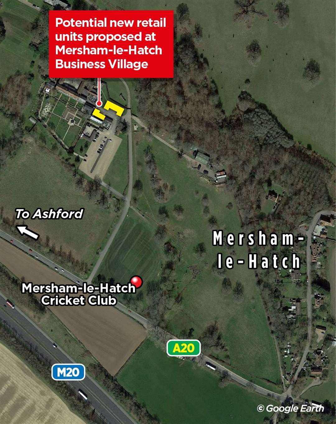 Das Mersham-le-Hatch Business Village liegt direkt an der A20 in der Nähe der Ausfahrt 10a in Ashford.  Bild: KMG
