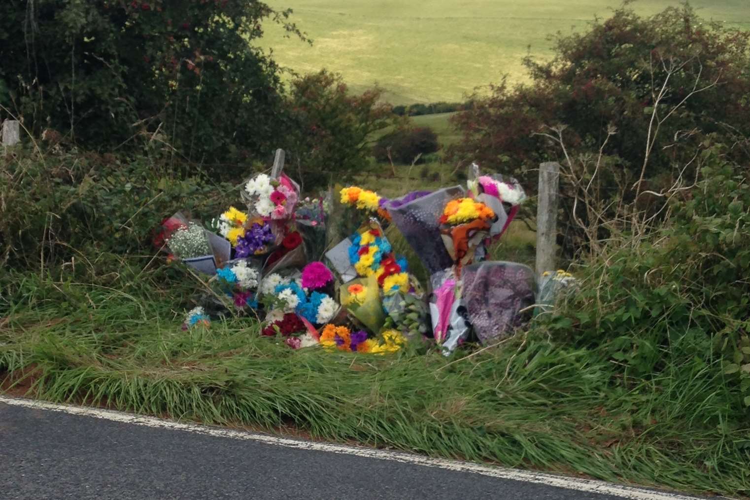 Floral tributes to Cam Bracey left at the scene of the crash