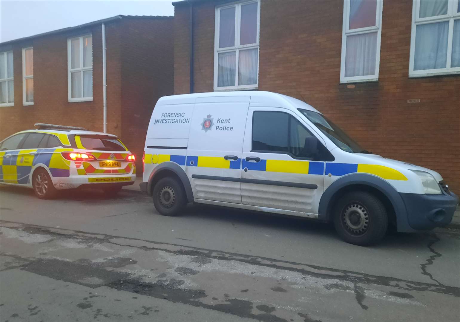 A forensics van at the scene in Long Acre Close