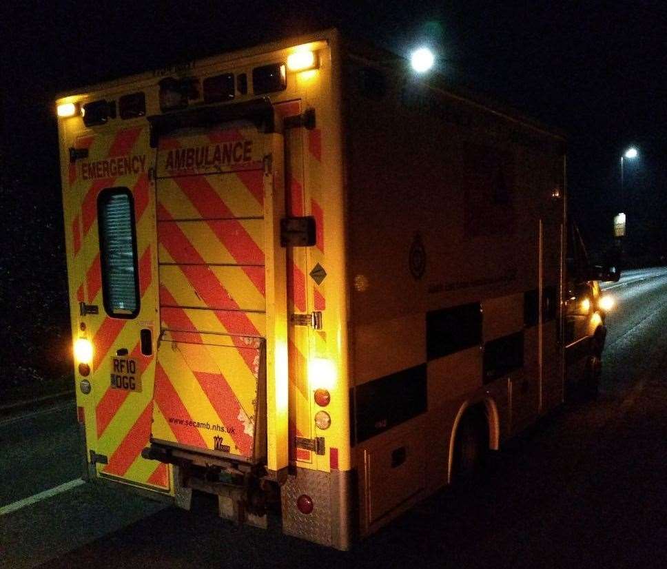An ambulance at the scene in Blean Hill. Picture: Stuart Harvey