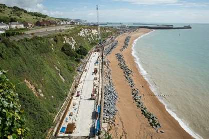 The works site for the reopening of the Dover to Folkestone line.