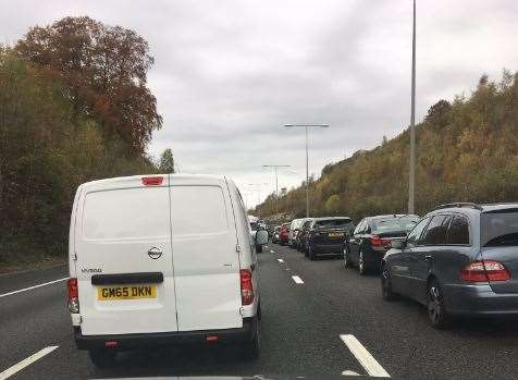 Queues on the M20. Stock picture.