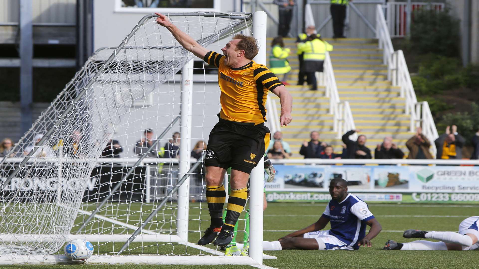 The celebrations continue for Maidstone's match-winner Picture: Andy Jones