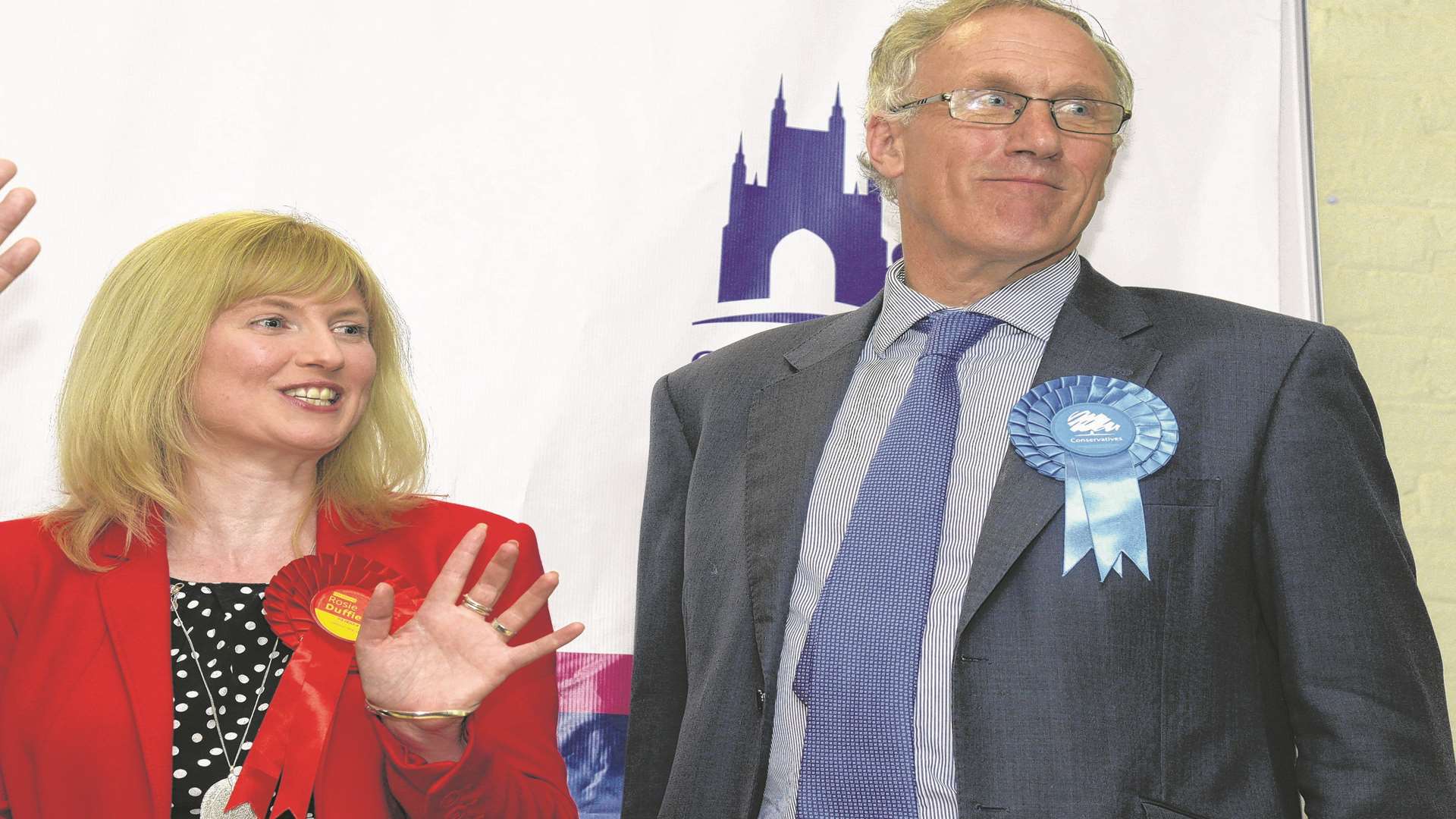 Rosie Duffield and Sir Julian Brazier at the election count