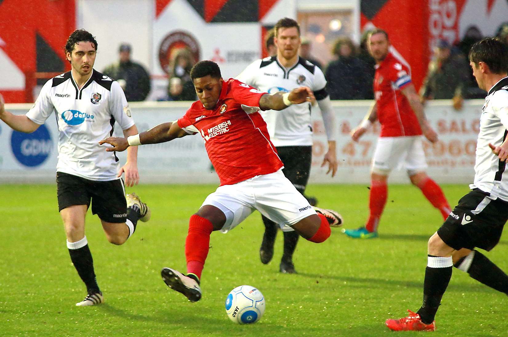 Bradley Bubb asks questions of the Dartford defence in Monday's derby at Stonebridge Road Picture: Phil Lee