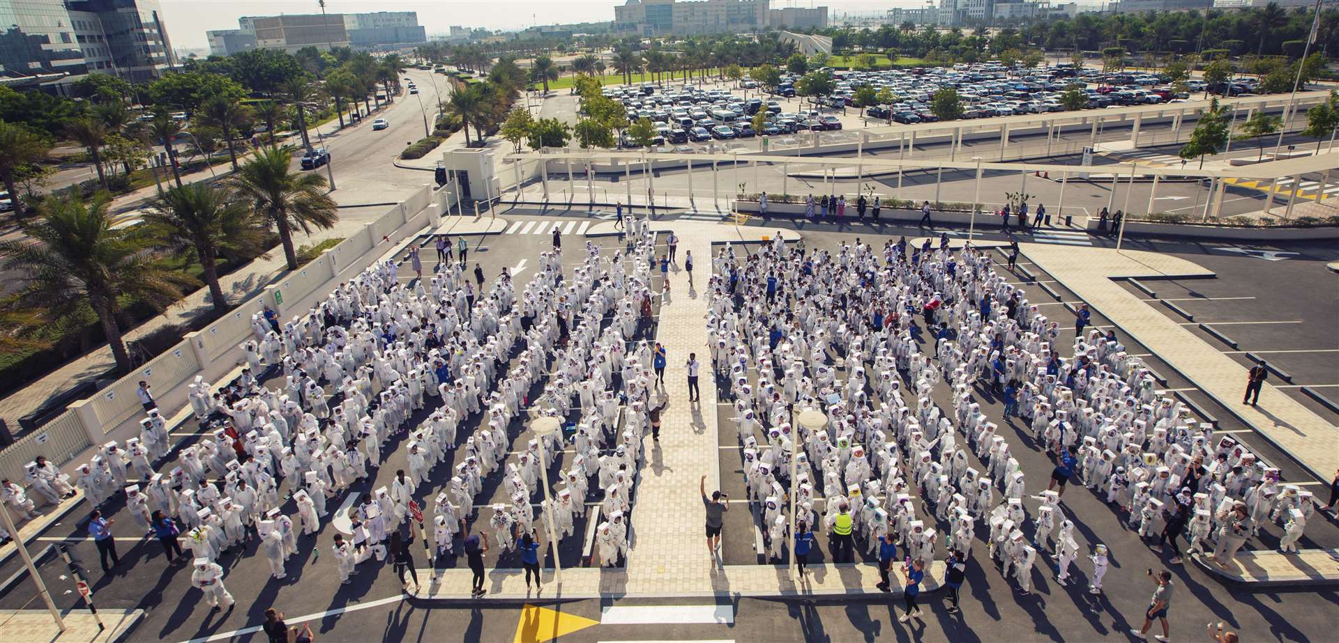 The largest gathering of people dressed as astronauts was in Abu Dhabi (Guinness World Records/PA)