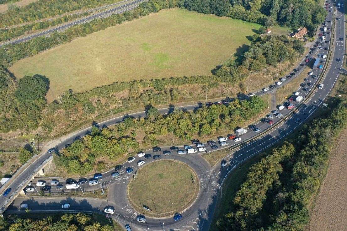 Traffic building on the A20 near Leeds Castle as freight was queued up on the M20 towards Dover between junctions 8 and 9 as a result of the search for Daniel Abed Khalife