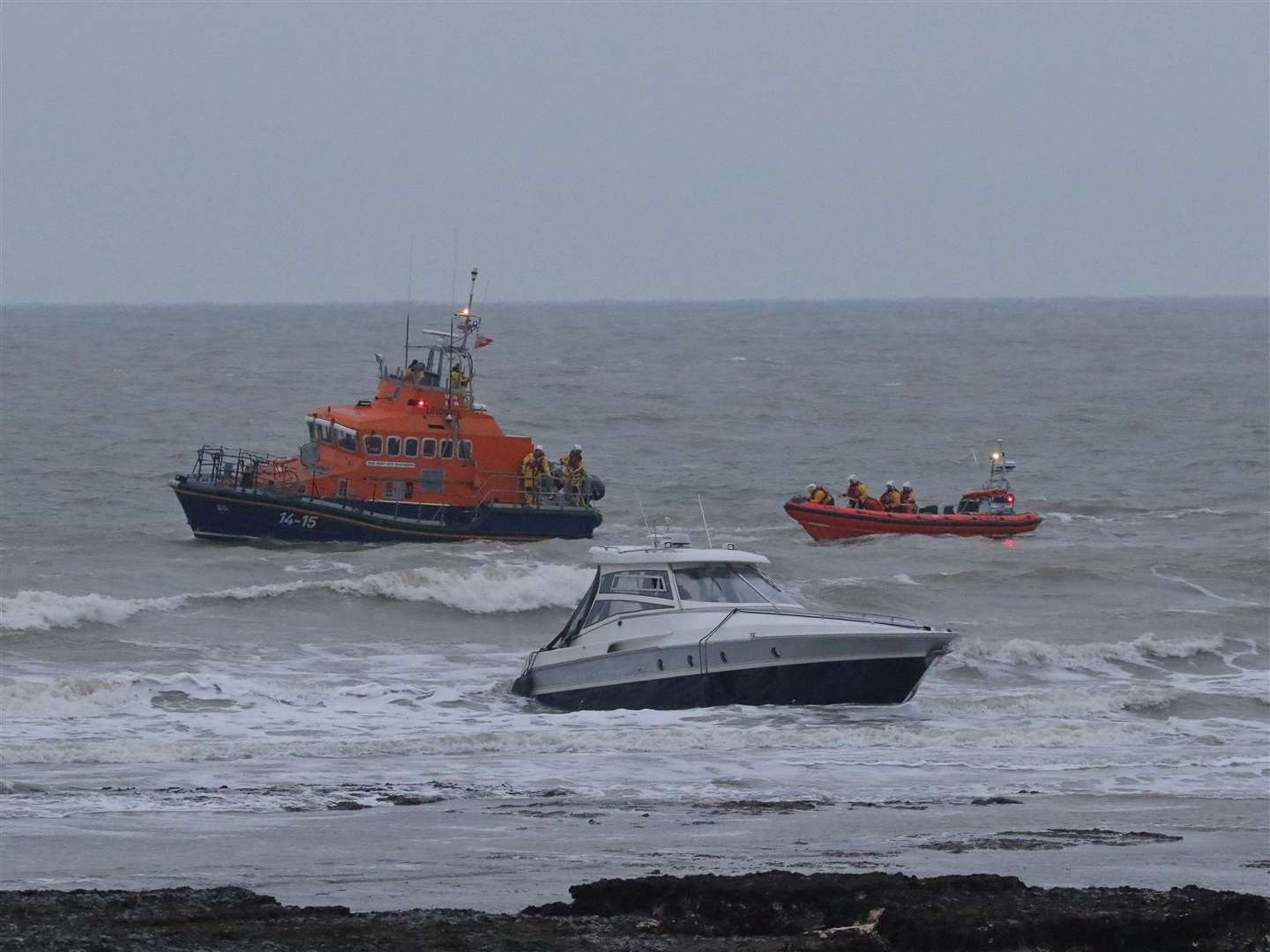 The two passengers were brought to safety. Picture: RNLI/Steve Burton