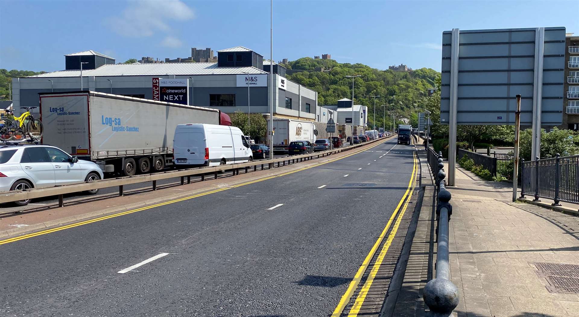 Traffic is building up in Dover town centre due to delays at the port