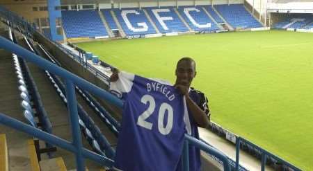 GOOD START: Byfield after signing on at Priestfield. Picture: GAVIN CRAYFORD
