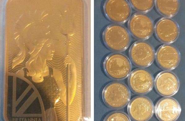 Around £64,000 worth of gold coins were seized by police in Swanscombe. Picture: Kent Police