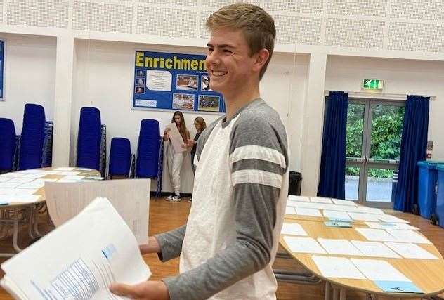 Adam Blumsum from Aylesford School celebrating a fantastic set of results after a really tough year