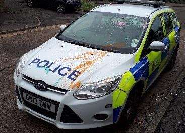The vandalised police car. Picture: Kent Police