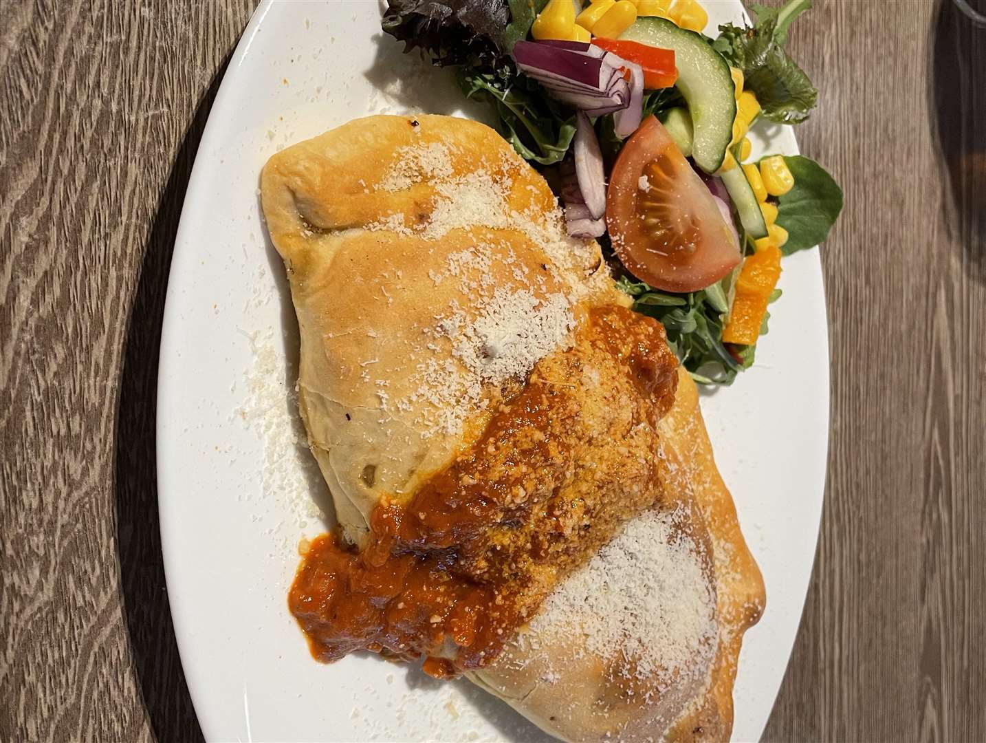 The calzone served at Monty’s Bistro