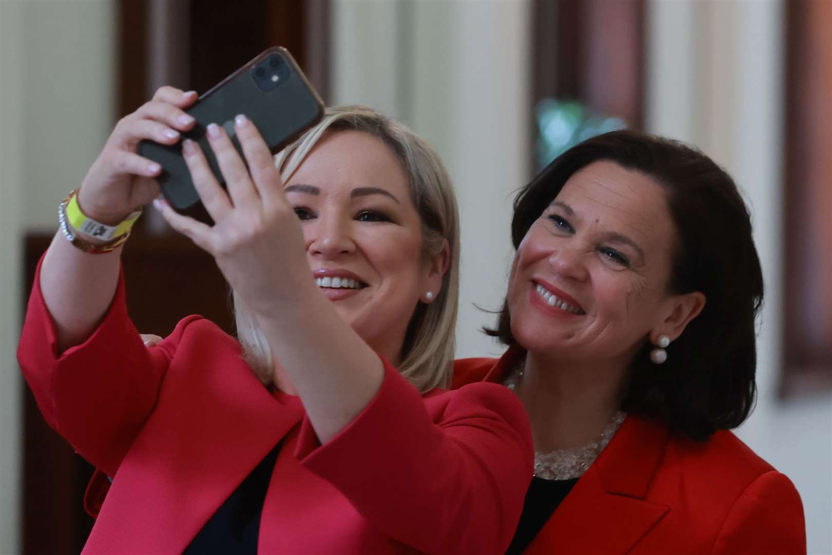Sinn Fein Vice President Michelle O’Neill (left) said it had been a ‘momentous’ result for her party (Liam McBurney/PA)