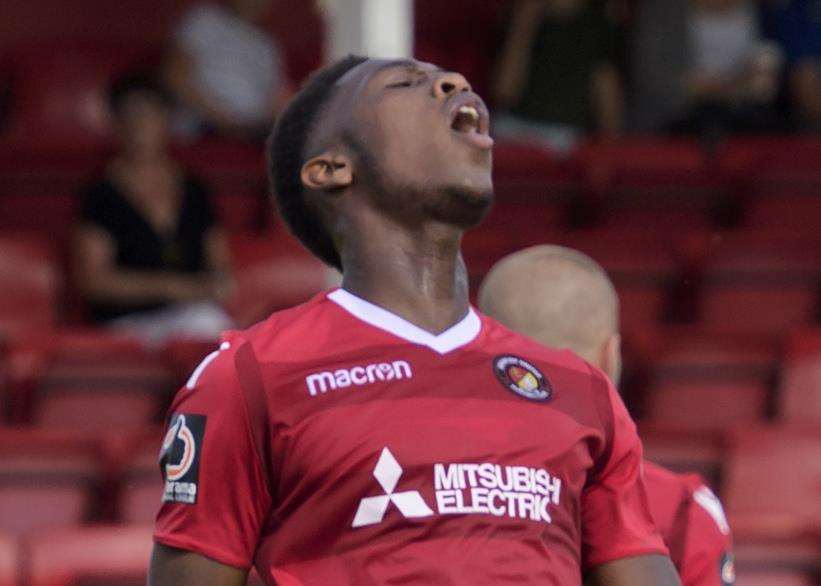 Ebou Adams tried a dummy in stoppage-time but Sutton ended up scoring Picture: Andy Payton