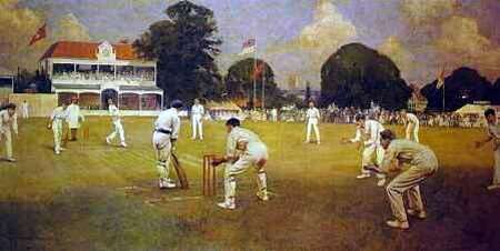 Albert Chevallier Tayler's work depicts Kent's famous left-arm spin bowler Colin Blythe in action