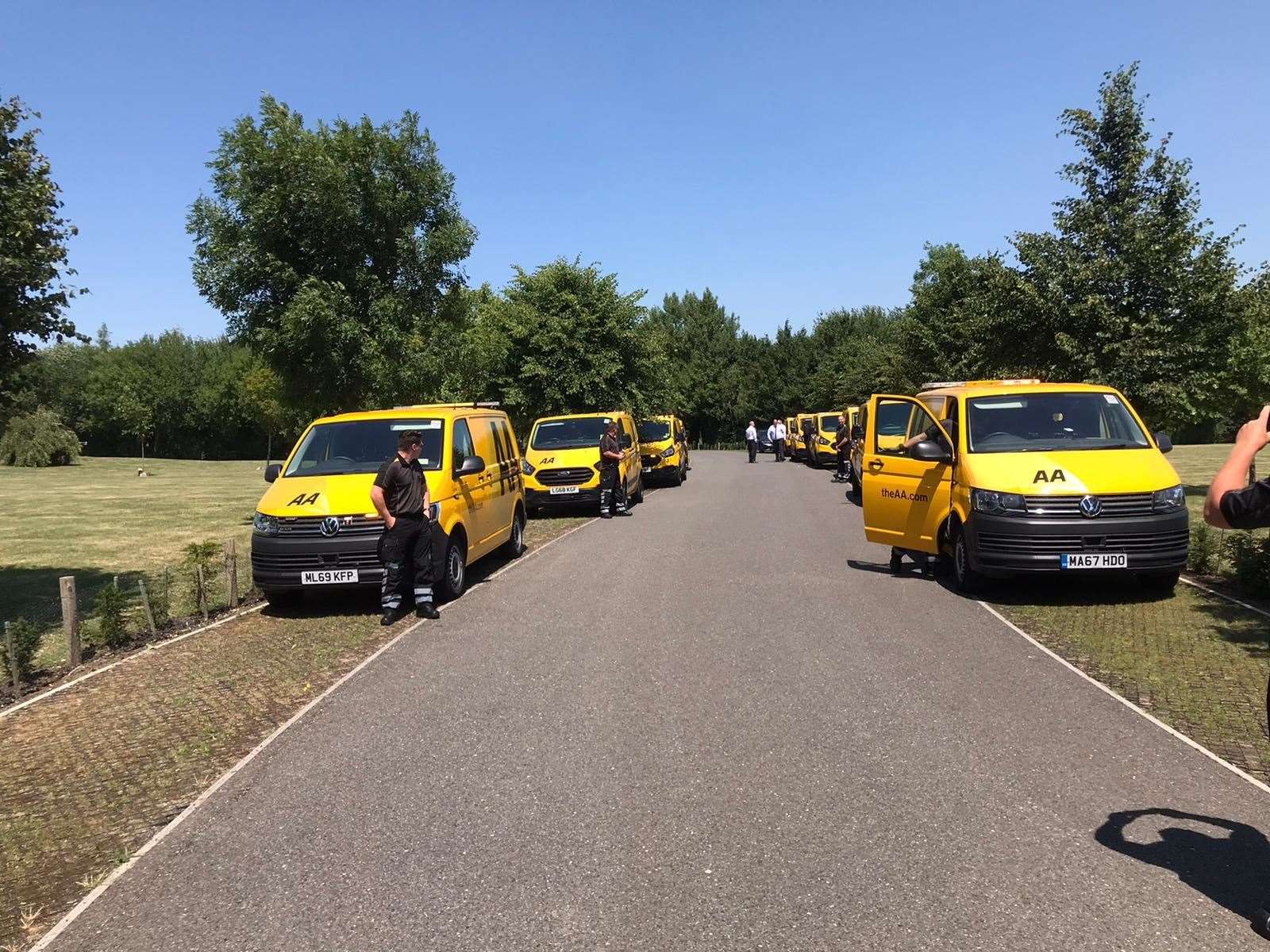 Vans lined up for a guard of honour at the Bobbing Crematorium on Wednesday. Picture courtesy of Mr Burridge's family