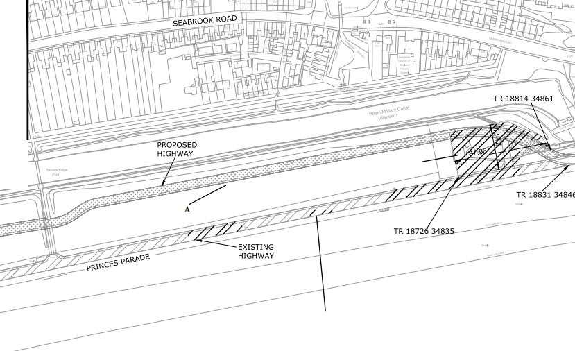Picture shows the relocation plans for Princes Parade road. Photo from planning documents