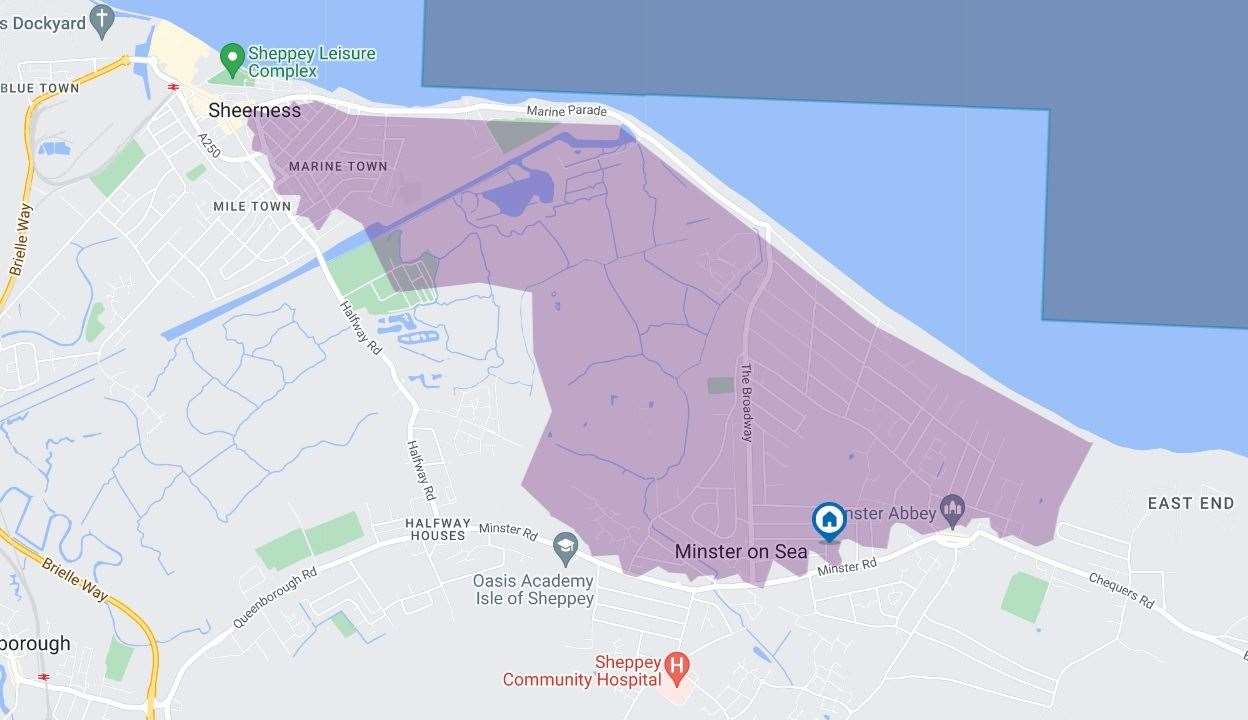 UK Power Networks map of Sheppey where cuts might be expected