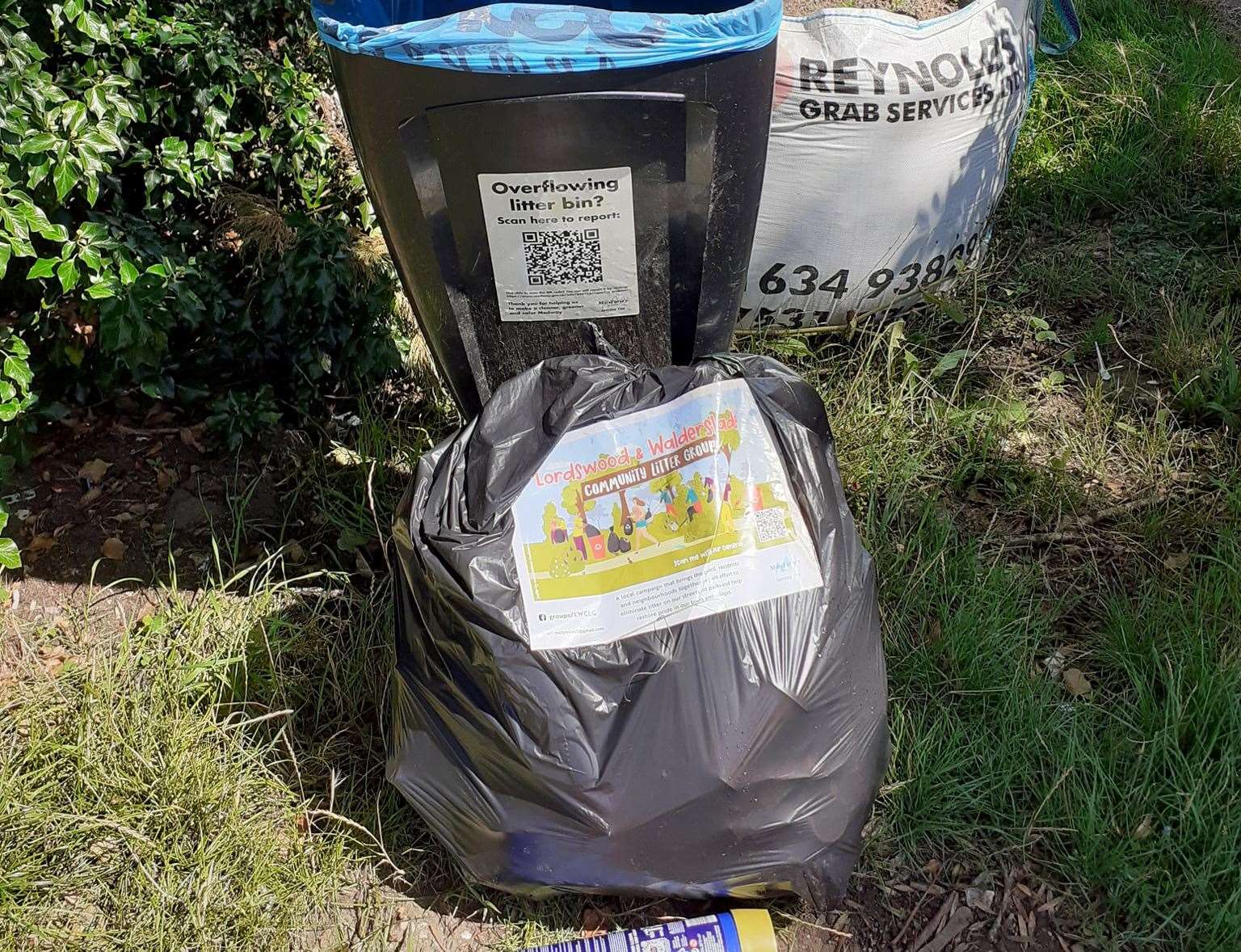 Before the rule changes, volunteers would leave the bags by a waste bin and the council would arrange for them to be collected. Picture: The Lordswood and Walderslade Community Litter Group