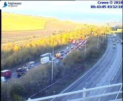 Traffic is tailing back to the M2 Junction 2 following a crash near Gravesend (23213683)