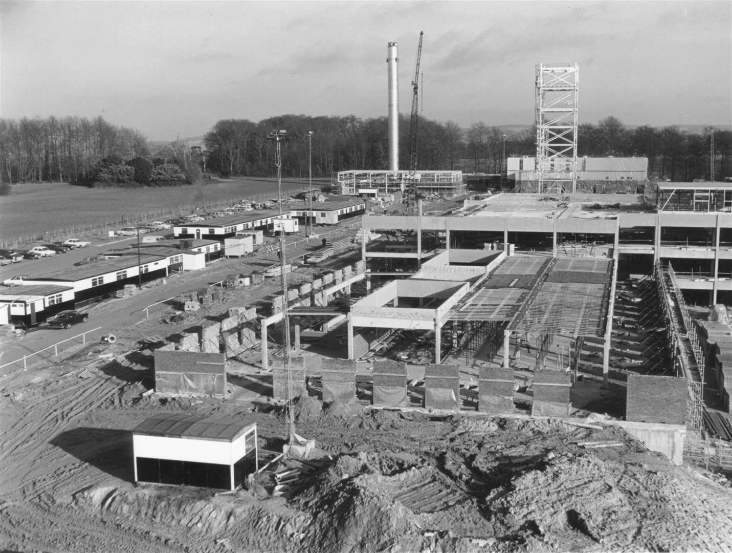 1976 - William Harvey Hospital under construction showing the outpatients department from the nursing quarters