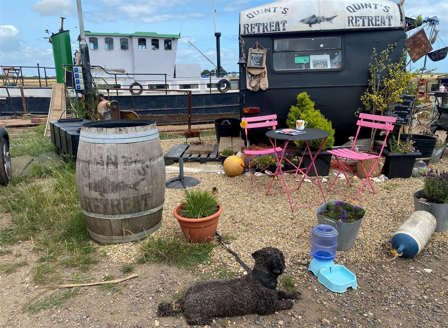 We finally found the cafe and were welcomed by the owner’s dog before anyone else. Picture: Sam Lawrie