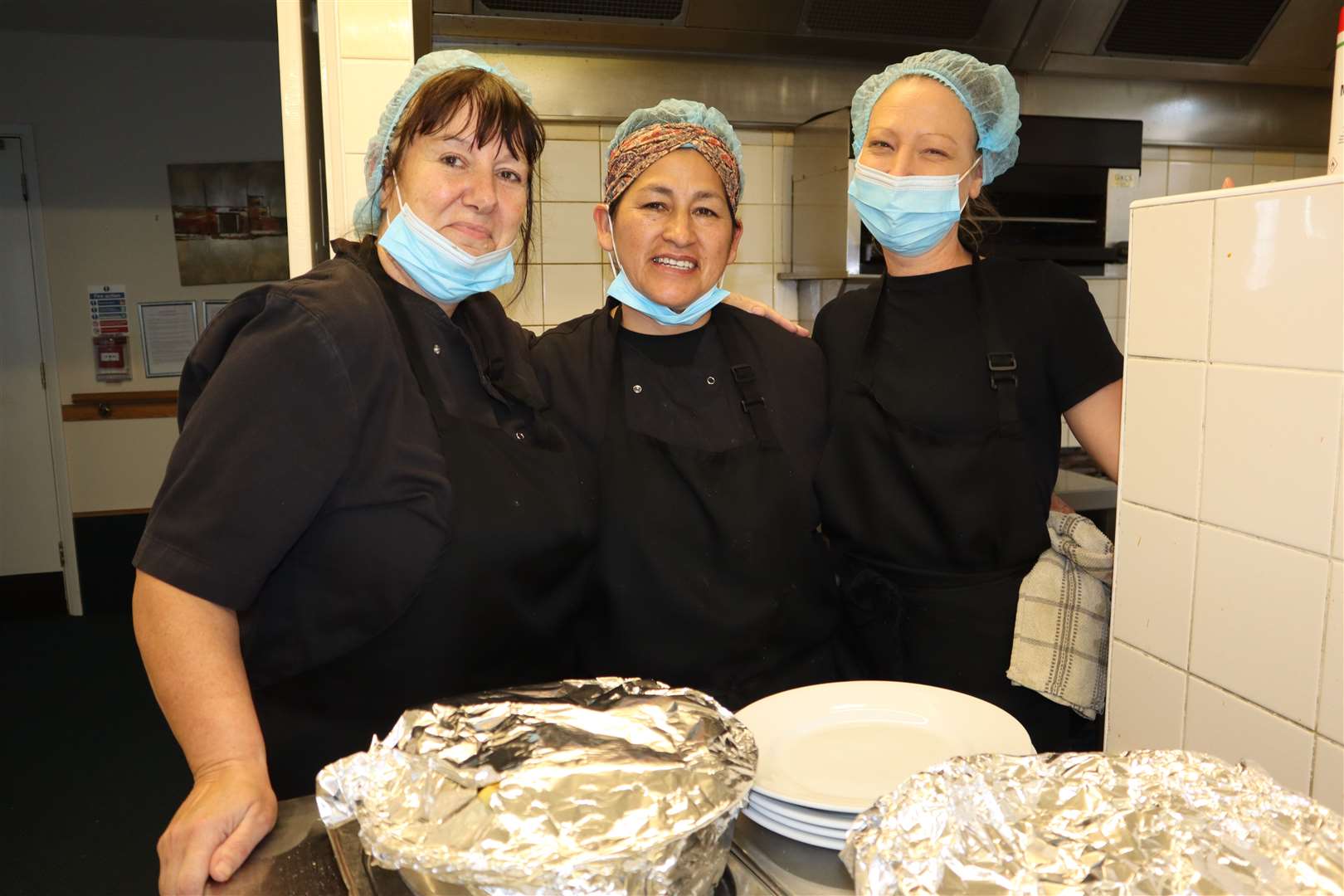 Kitchen staff at the Little Oyster residential home, Minster, Sheppey, from the left, Sharon Chambers, Jeannette Lafuente and Leanne Phillips