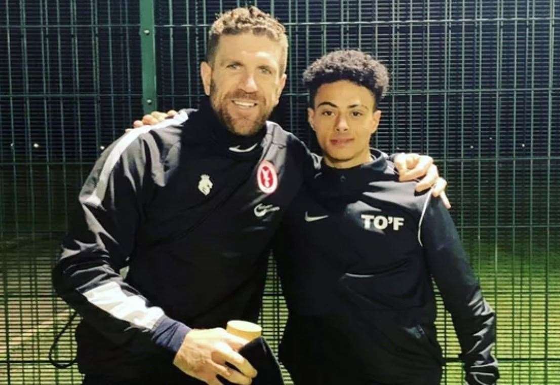 Tristan Azevedo with former Brighton and Hove Albion and Egypt defender Adam El-Abd. Picture: EMC Academy