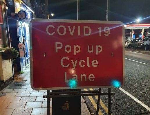 The pop-up cycle lane was constructed overnight in Milton Road, Gravesend