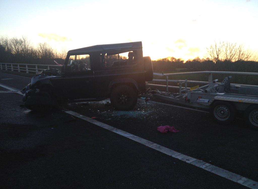 The Landrover crashed into the central reservation