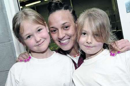 Lianne Sanderson with Lauren Griffiths, six, and Louise Stone, seven