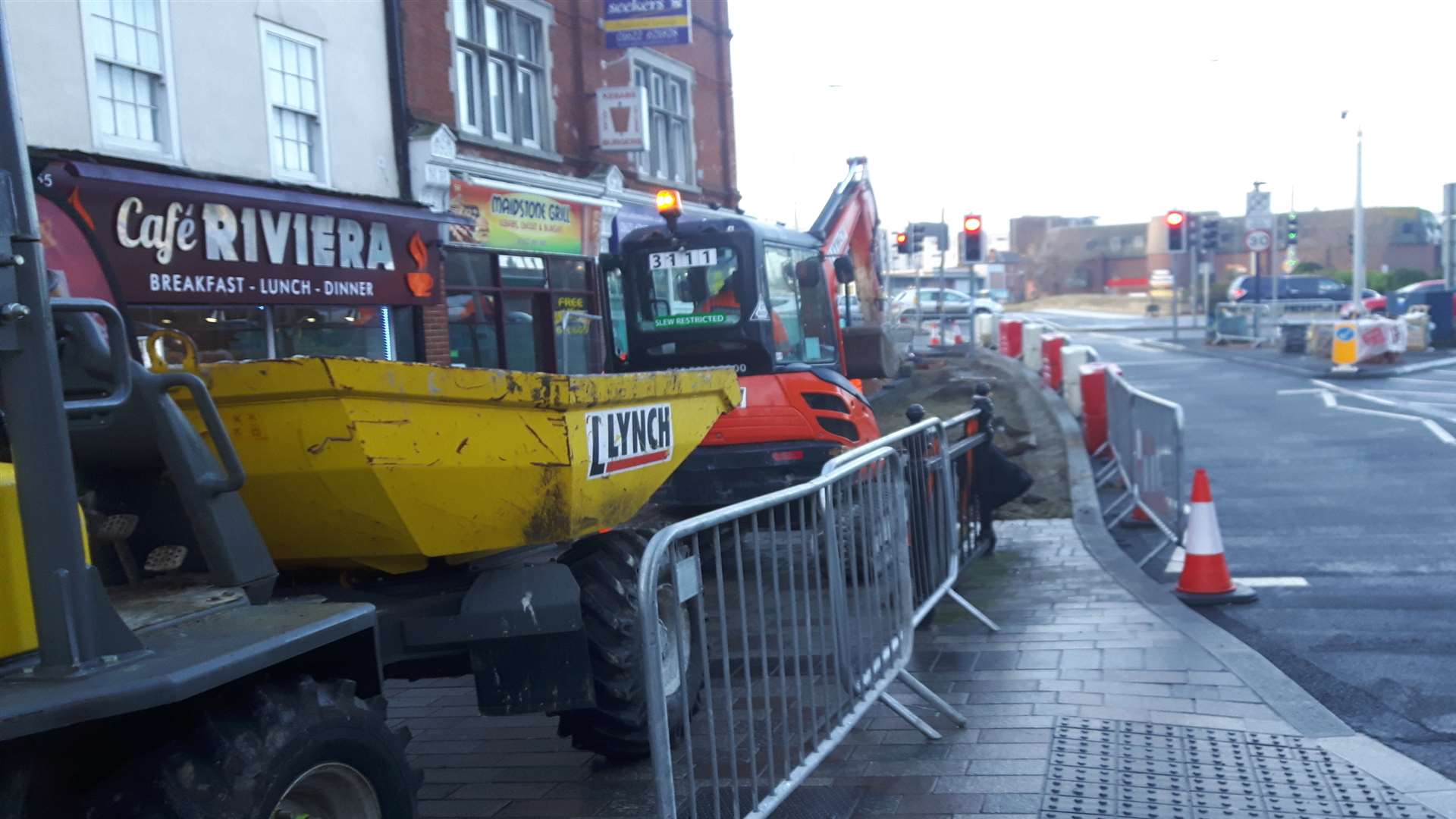 Work has started on relaying the paving at the bottom of the High Street