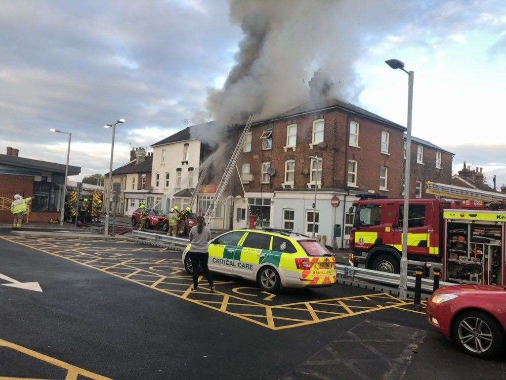 Fire in Barden Road, Tonbridge, this morning. Picture: James Watson